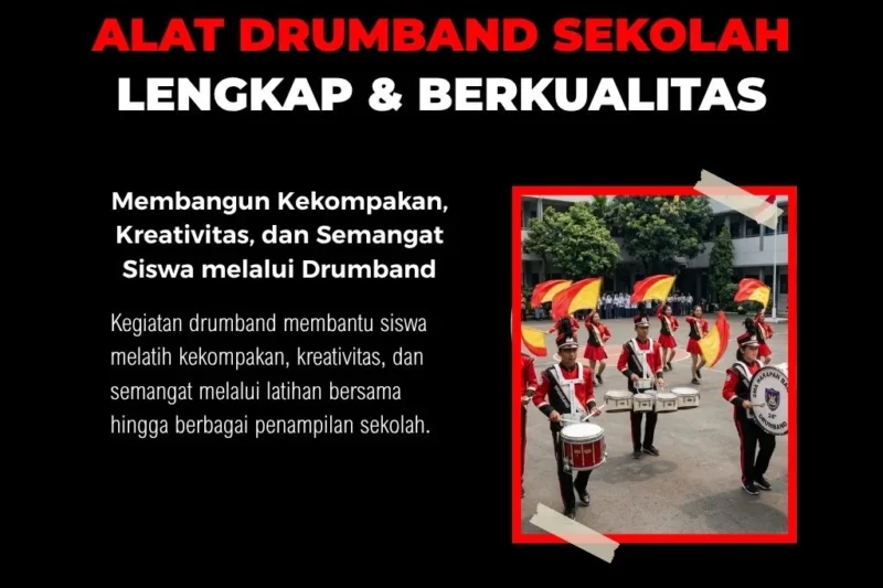 alat drumband sekolah lengkap snare bass marching bell dan cymbal