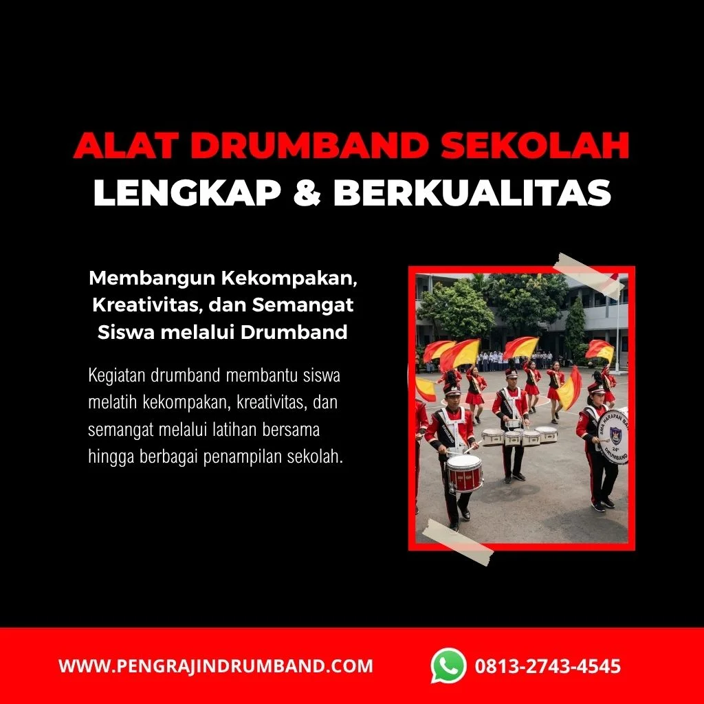alat drumband sekolah lengkap snare bass marching bell dan cymbal