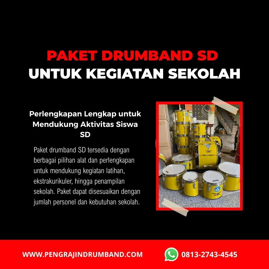 Siswa SD menggunakan paket drumband saat latihan di sekolah
